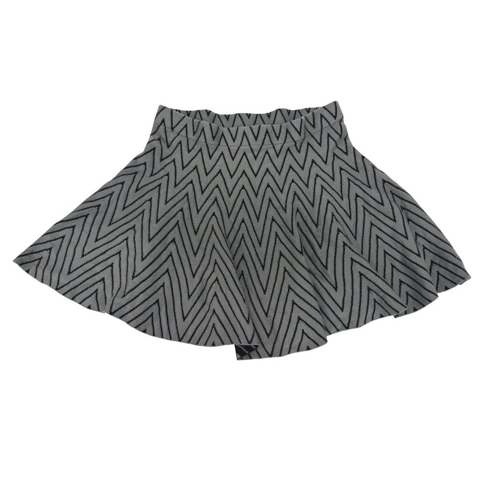 Candies Grey Black Chevron‎ Zigzag Knit Skater Mini Skirt Small Geometric Flare